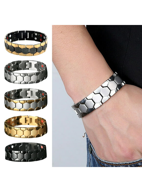 harmtty Men Bracelet Magnetic Alloy Durable Detachable Therapy Bracelet Daily Jewelry