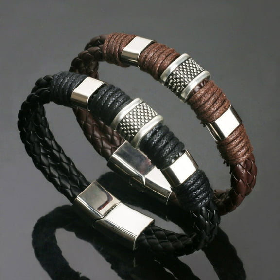 harmtty Men Bracelets Vintage Braided Faux Leather Voguish Men Rope Bangles for Party