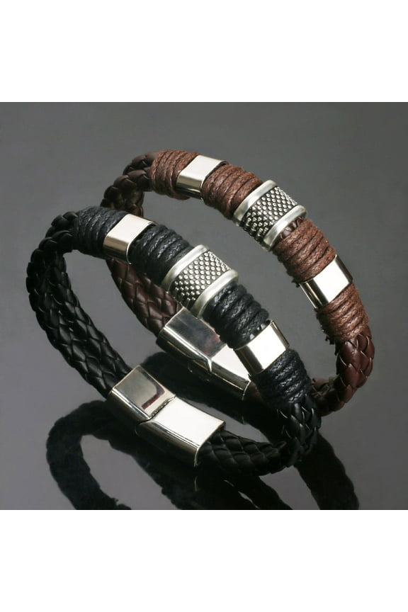 Men Bracelets Vintage Braided Faux Leather Voguish Men Rope Bangles for Party