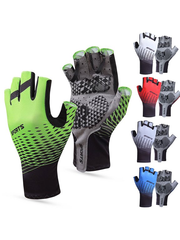 Men Gloves Thick Anti-slip Half Finger Shock-absorbing Gloves Mittens for Gym,Blue