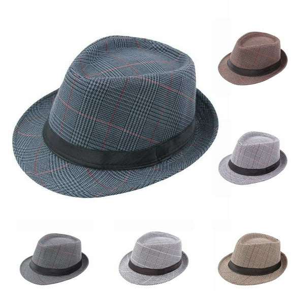 harmtty Men Hat Vintage Retro Lightweight Portable Washable English Stylish Classic Plaid Sunshade Anti-UV Daily Hat for Daily Wear,58 White