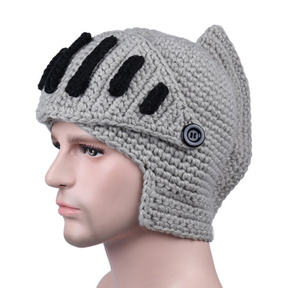 harmtty Men Knight Knit Beard Hats Handmade Woolen Yarn Knitwear Windproof Headgear,Grey Adults