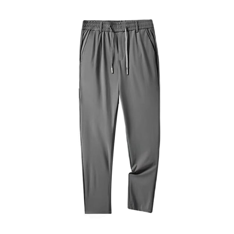 Men's Ice Silk Pants Elastic Trousers Big Pockets Casual Bottoms Thin Plain
