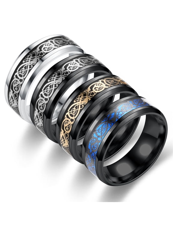Men Ring Glossy Simple Jewelry Accessory Dragon Pattern Glowing Ring for Dating,Black & Gold
