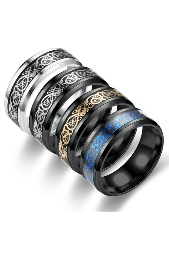 Men Ring Glossy Simple Jewelry Accessory Dragon Pattern Glowing Ring for Dating,Black & Silver