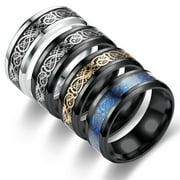 harmtty Men Ring Glossy Simple Jewelry Accessory Dragon Pattern Glowing Ring for Dating,Black & Silver