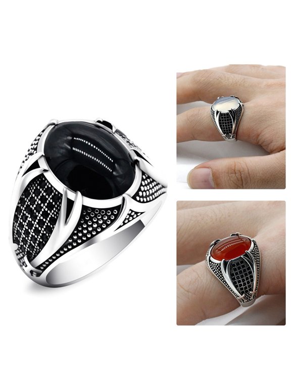 Men Ring Retro Rhinestone Inlaid Alloy Men Vintage Double Swords Finger Ring Jewelry for Party