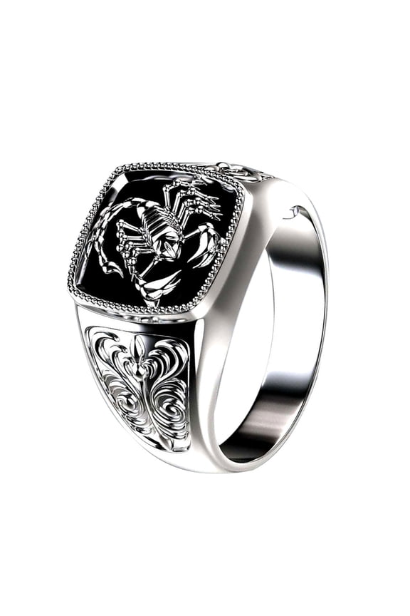 Men Scorpion Engraved Alloy Wide Finger Ring Birthday Club Party Jewelry Gift,Silver
