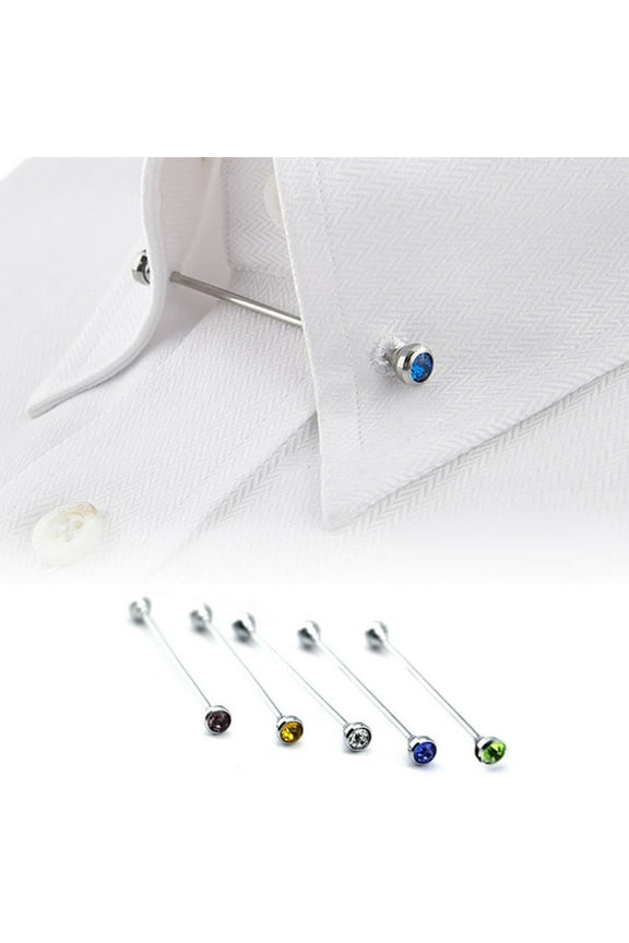 Men's Formal Shirt Collar Pin Rhinestone Bar Clasp Clip Barbell Lapel Stick,Blue
