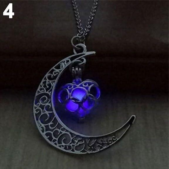 harmtty Moon Hollow Love Heart Glowing Turquoise Necklace Charm Jewelry Halloween Gifts,Purple