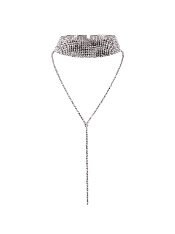 Multilayer Full Rhinestone Pendant Necklace Thick Women Statement Jewelry Gift,Silver