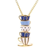 harmtty Necklace Enamel Style Teacup Design Alloy Women Long Necklace for Sweater