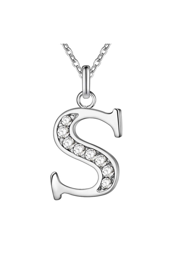 Necklace Popular Silver Plating Copper English Letters Rhinestone Pendant Chain for Party,Silver S