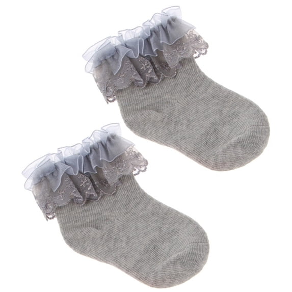 harmtty Newborn Baby Girl Breathable Cotton Elastic Princess Lace Socks,Gray L