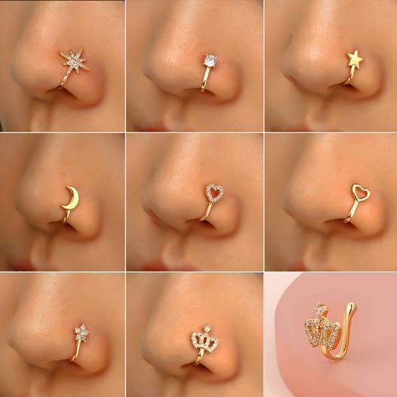 harmtty Nose Cuffs Charming Trendy Non Piercing Easy to Wear Women Nose Rings Hoop for Party,Golden 5