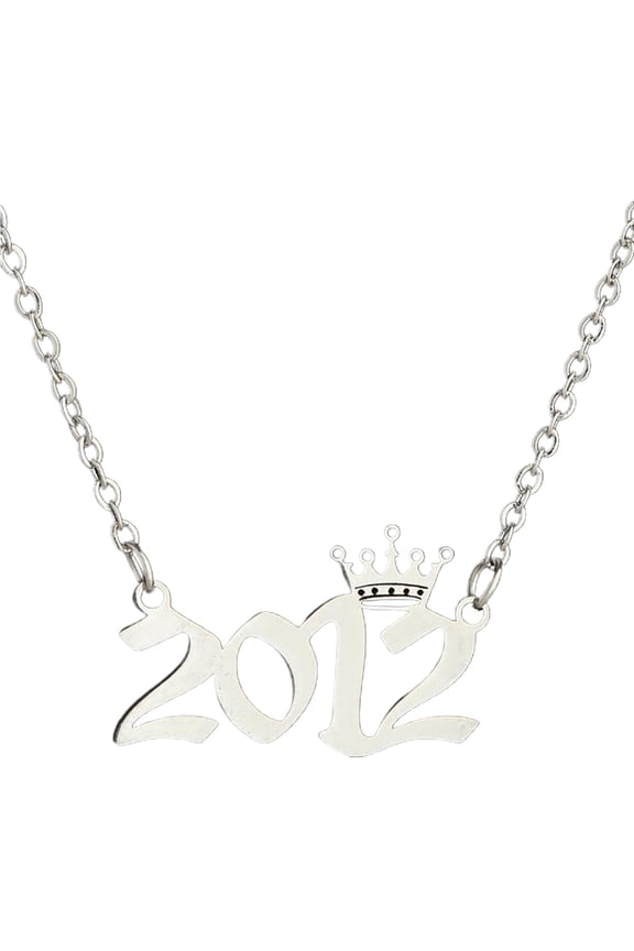 Number Pendant Year Necklace Crown Stainless Steel Chain Women Necklace Birthday Gift,Silver 2012