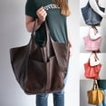 thumbnail image 1 of harmtty Oversized Bag Solid Color Large Capacity Faux Leather Vintage Foldable Tote for Vacation, 1 of 8