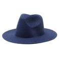 thumbnail image 1 of harmtty Panama Hat Vintage British Style Unisex Candy Color Anti-UV Summer Hat Headwear,Navy Blue, 1 of 8