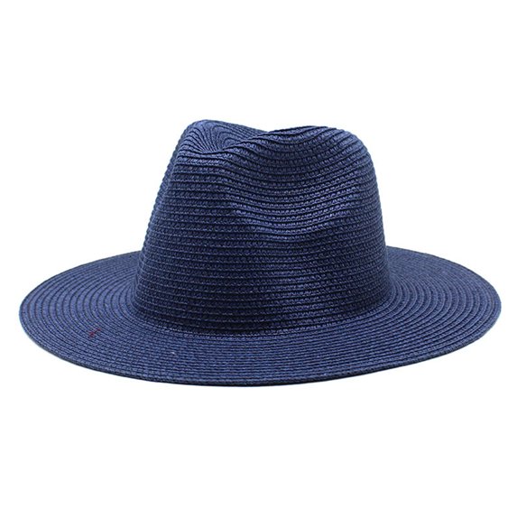 harmtty Panama Hat Vintage British Style Unisex Candy Color Anti-UV Summer Hat Headwear,Navy Blue