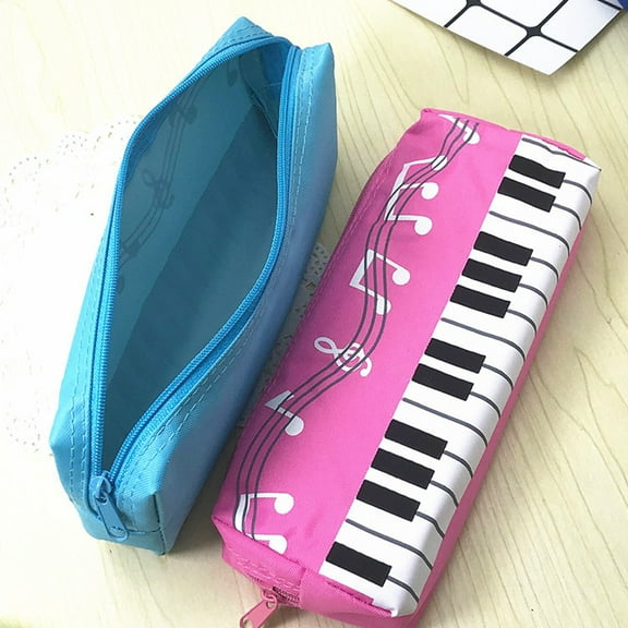 harmtty Pencil Bag Large Capacity Wear Resistant Canvas Musical Note Print Pencil Organizer Pouch for Home,Dark Blue