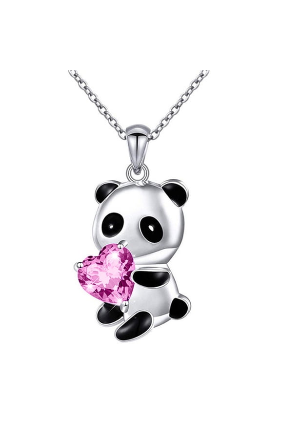 Pendant Necklace Panda Embrace Heart Jewelry Cartoon Animal Necklace,Pink