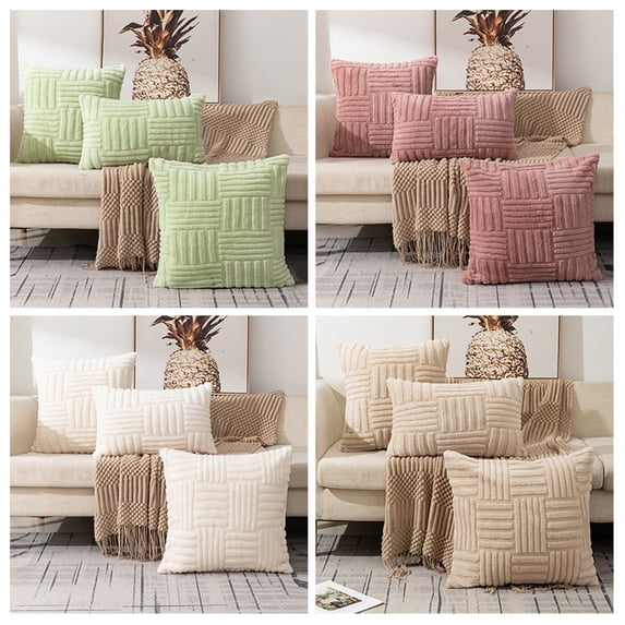harmtty Pillow Cover Striped Design Hidden Zipper Soft Touch Removable Breathable Create Warm Non Deformed Solid Color Cushion Case Livingroom Decor Light Coffee