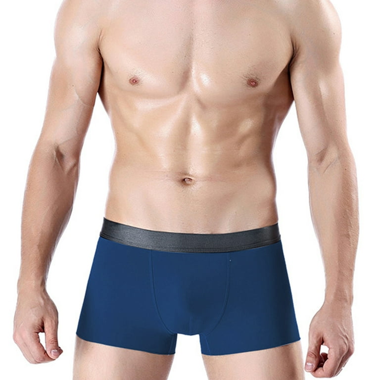 harmtty Plus Size Sexy Fashion Men Seamless Breathable Boxers Panties  Shorts Underwear,Blue 