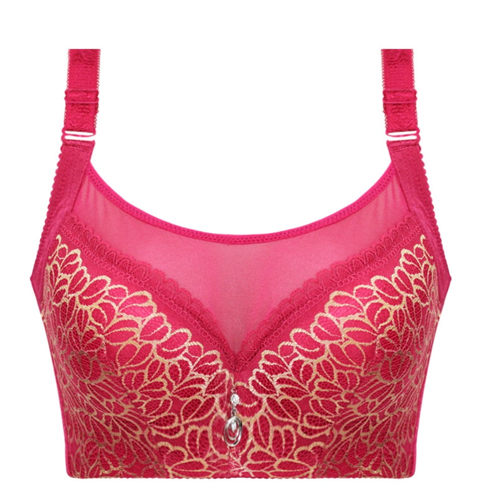 Telusu Old Lady Thin Wirefree Bras Full Coverage Underwear Lace Sexy  Bralette Everyday Bras For Middle Elderly Women (Color : Shrimp Red, Size :  90/40BC) : : Fashion