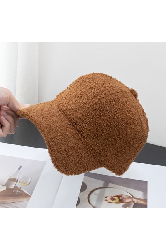 Plush Baseball Cap Autumn Winter Fuzzy Curved Brim Windproof Warm Solid Color UV Men Women Adults Outdoor Sports Casual Ponytail Peaked Hat Black