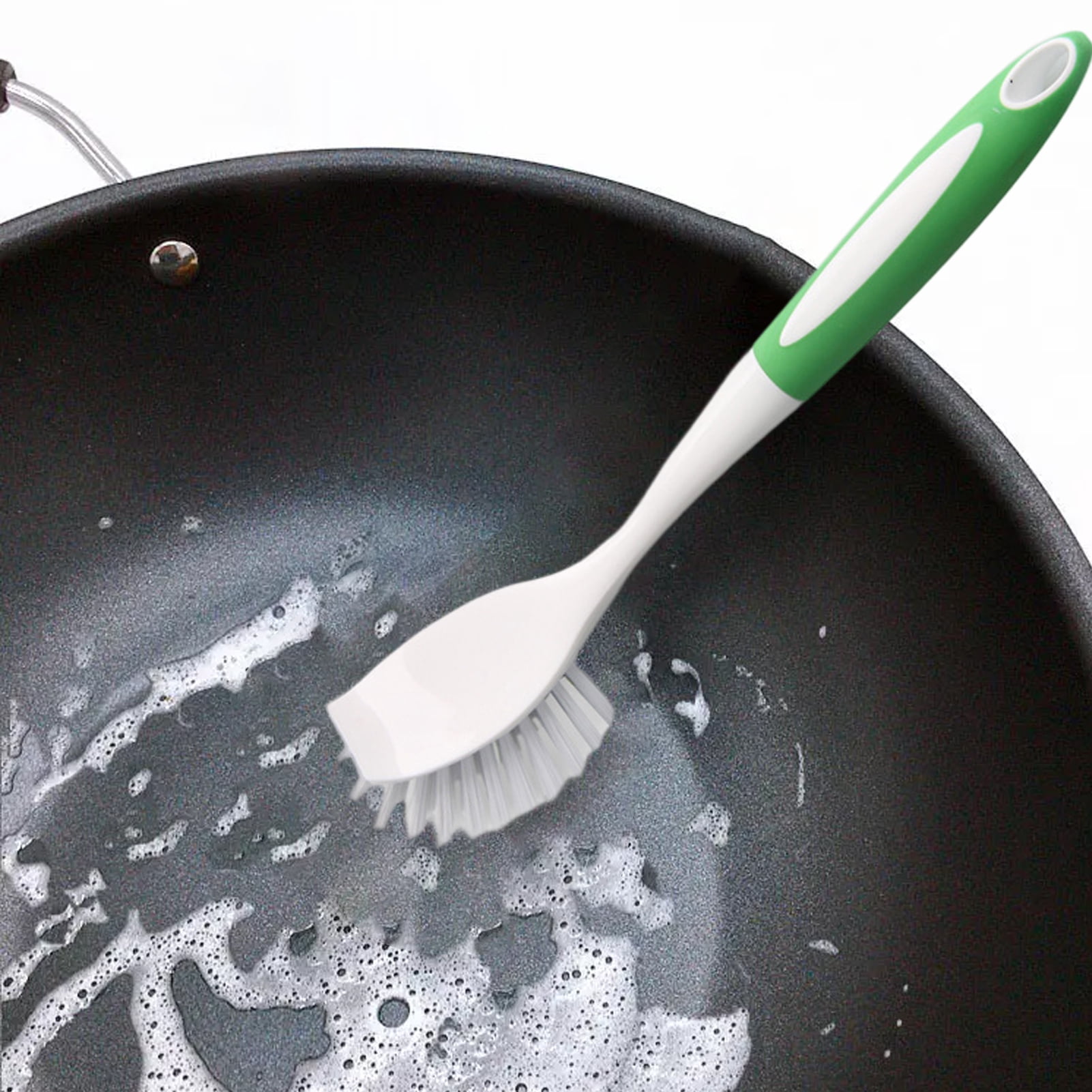 harmtty Pot Brush Dense Bristles Long Handle Spatula Brush Head Good Rebound Labor-saving Dish Washing Pan Brush Kitchen Gadget,Green