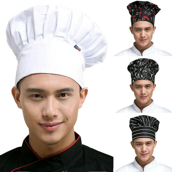 harmtty Professional Elastic Women Men Pleated Work Cap Kitchen Cooking Baker Chef Hat,Chilli Pattern