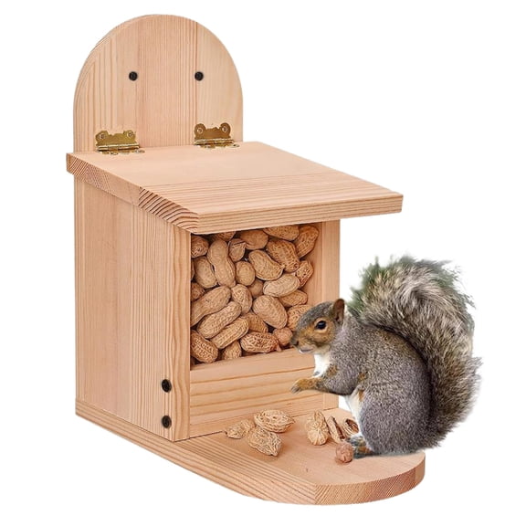 harmtty Removal Cover Easy Installation Large Capacity Food Container Wooden Squirrel Bird Food Feeder Pet Supplies