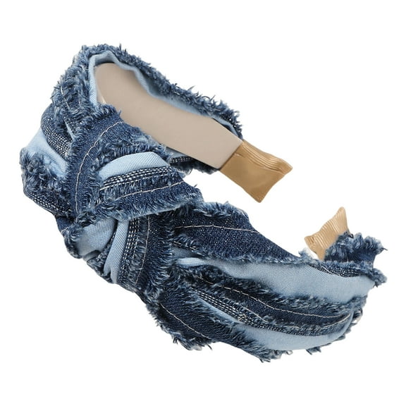 harmtty Retro Denim Hair Hoop Women Denim Headband Wide Knot Design Retro Hairband Daily Party Hair Accessories