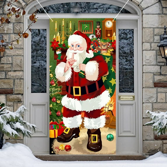 harmtty Reusable Christmas Decor Christmas Door Festive Door Hanging Blanket for Holiday Home Decor