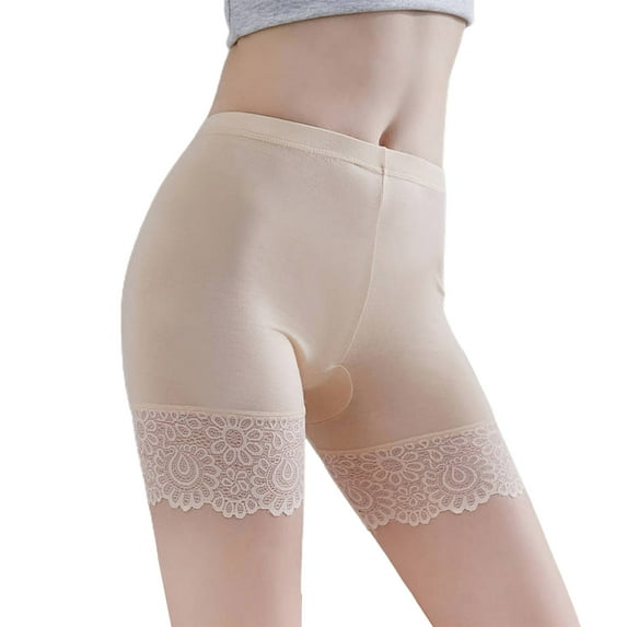 harmtty Safety Pants Lace Anti Exposure Plus Size Hollow Out Flower Pattern Short Pants for Inside Wear,Skin Color,L