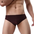 thumbnail image 1 of harmtty Sexy Men's Underwear Solid Color Mid Rise Ice Silk Briefs Elastic Underpants,Coffee, 1 of 8