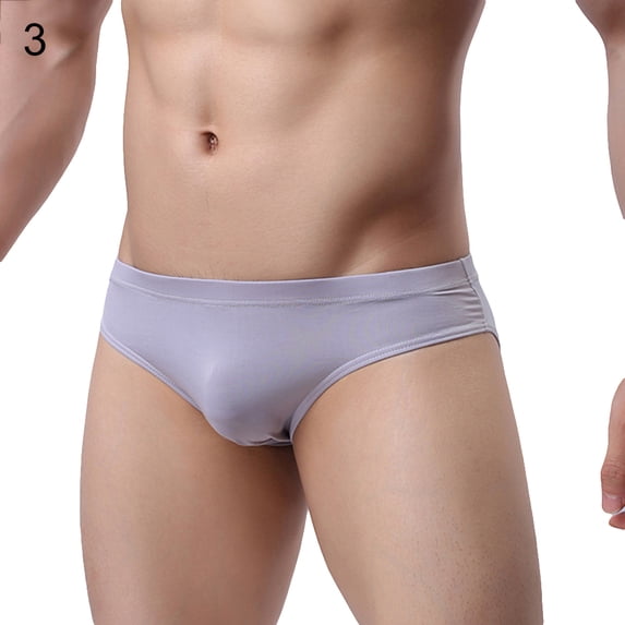 harmtty Sexy Men's Underwear Solid Color Mid Rise Ice Silk Briefs Elastic Underpants,Grey