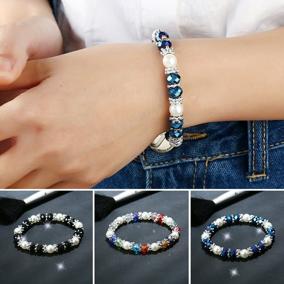 harmtty Shiny Colorful Rhinestone Faux Pearl Bracelet Bangle Women Jewelry Birthday Gift,Black