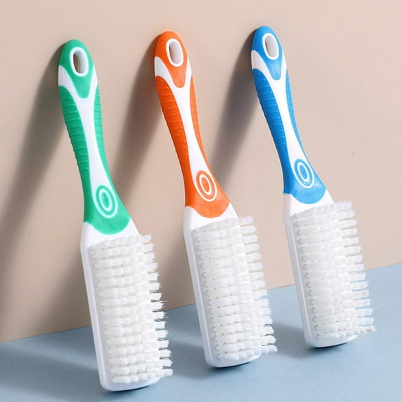 harmtty Shoe Brush Soft Bristle Non-Slip Comfortable Grip Hanging Hole Easy to Store Multifunctional Reusable Long Handle Clothes Shoes Scrub Brush Kitchen for Bathroom,White & Orange