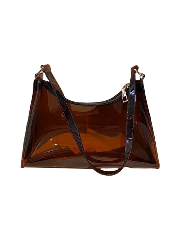 Shoulder Bag Transparent Large Capacity PVC Multipurpose Korean Style Jelly Handbag Birthday Gift ,Coffee