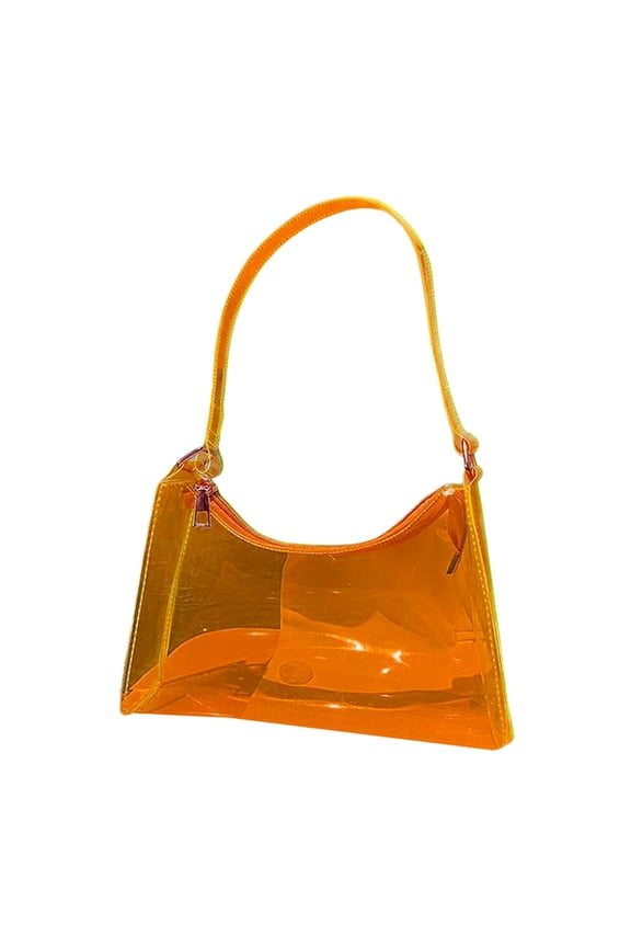 Shoulder Bag Transparent Large Capacity PVC Multipurpose Korean Style Jelly Handbag Birthday Gift ,Dark Orange