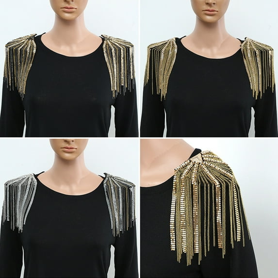 harmtty Shoulder Epaulet Long Tassels Metal Sequins Rhinestone DIY Elegant Men Women Shoulder Board Badge Brooch Business Suit Accessories,Golden
