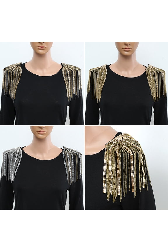 Shoulder Epaulet Long Tassels Metal Sequins Rhinestone DIY Elegant Men Women Shoulder Board Badge Brooch Business Suit Accessories,Multicolor