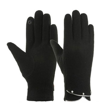 harmtty Solid Color Gloves Women's Winter Touchscreen Gloves Knitted Windproof Thick Elastic Warm Anti-slip Faux Pearl Decor Solid Color Cycling Gloves Black
