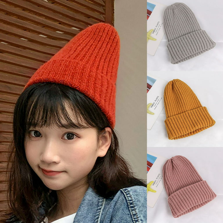 harmtty Solid Color Thicken Unisex Hat Autumn Winter Ribbed Stretchy Knitted  Beanie Hat Fashion Accessories,Cream Coloured 