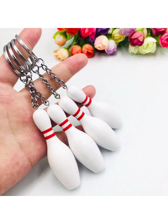 Sports Keychain Simulation Bowling Bottle Smooth Surface Key Ring Realistic Looking Commemorate Key Holder Man Women Gift,White