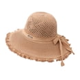 thumbnail image 1 of harmtty Summer Hat Hollowed out Sun Ruffled Edge Large Brim Sweet Bow Lady Sun Cap for Dating Khaki, 1 of 8