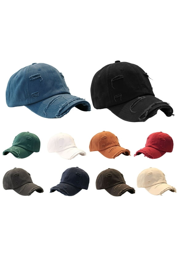 Sun Extended Brim Adjustable Bucket Baseball Cap Distressed Ripped Hole Unisex Hat Fashion Accessories Grey