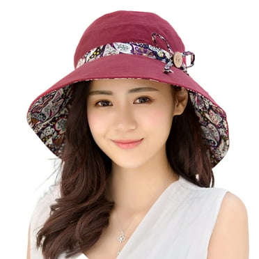 harmtty Sun Hat Fashion Print Wide Brim Temperament Foldable Anti Sun Cap for Beach,Wine Red