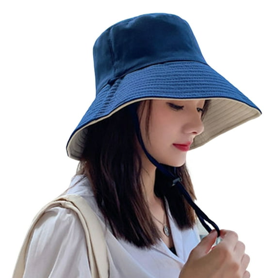harmtty Sun Hat Solid Color Double-layered Big Sunscreen Basin Hat for Outdoor,Blue